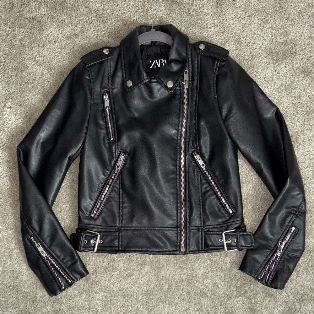 Zara Women's Black Leather Moto Jacket